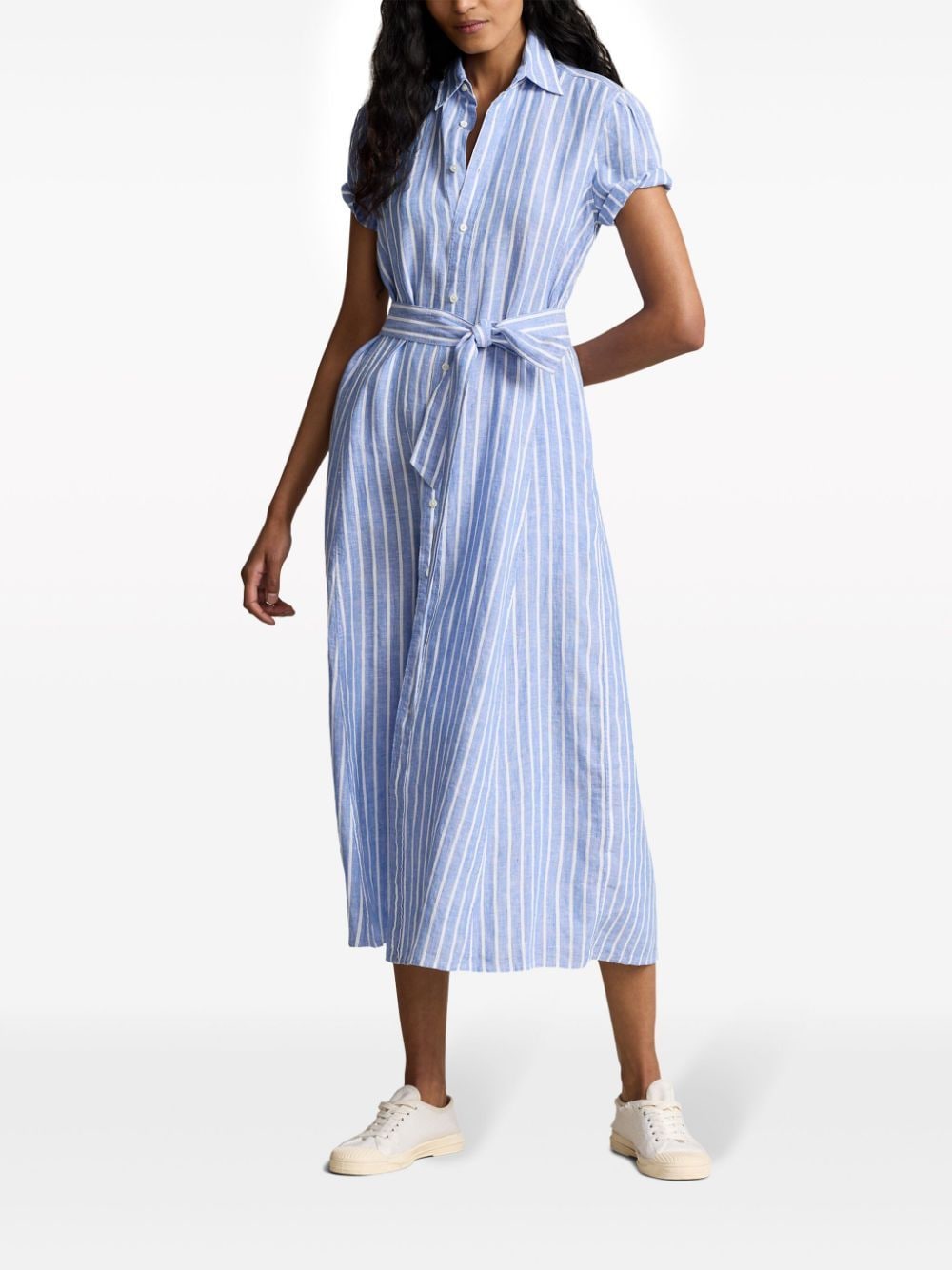 Shop Polo Ralph Lauren Striped Linen Shirt-dress In Blue