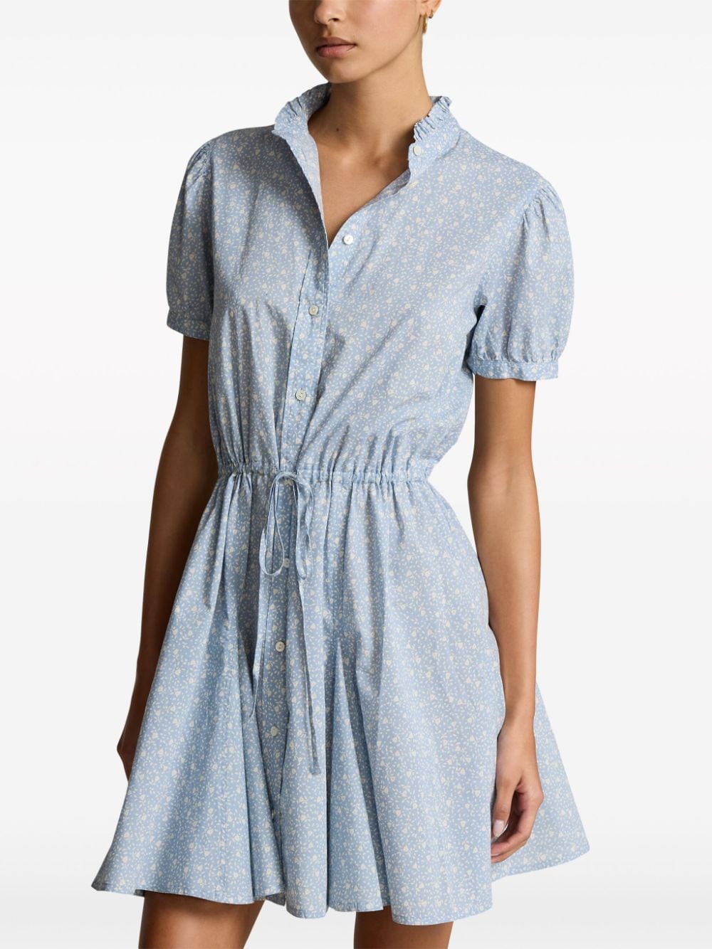 Shop Polo Ralph Lauren Foral-print Poplin Dress In Blue
