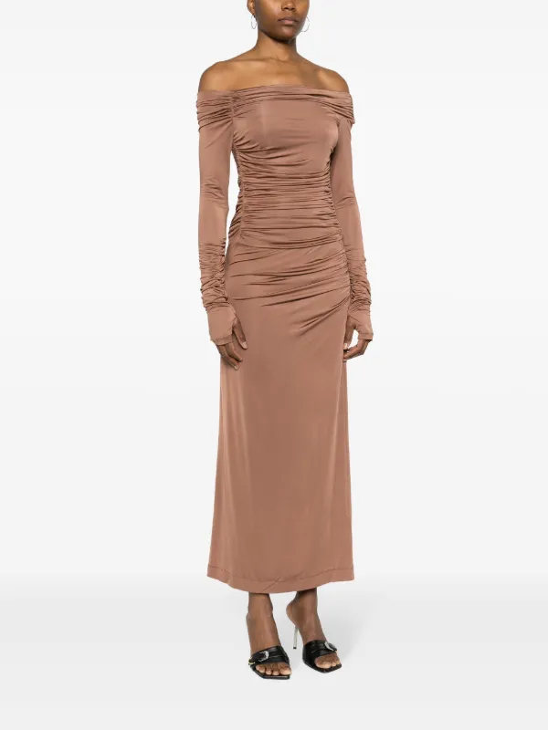 Helmut Lang off-shoulder Draped Maxi Dress | Brown | FARFETCH