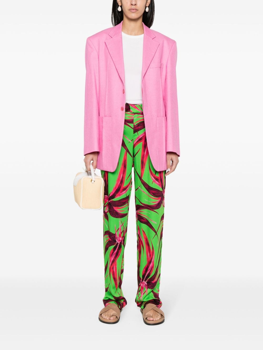 Shop Louisa Ballou Floral-print Wide-leg Trousers In Green