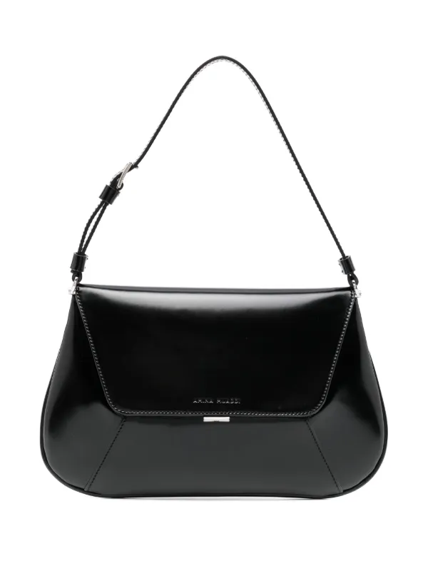 Amina Muaddi Ami Leather Shoulder Bag in Black