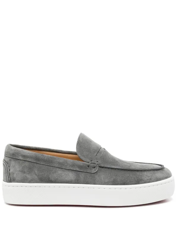 Christian Louboutin suede finish Penny Loafers Grey FARFETCH