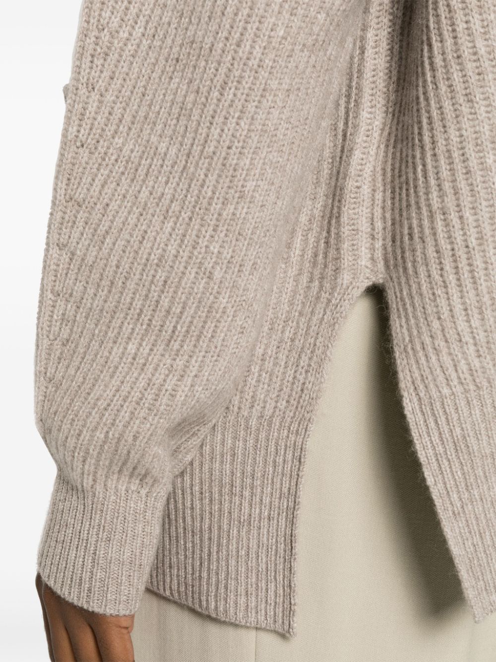 Shop Allude Mélange-effect Ribbed Cardigan In Brown