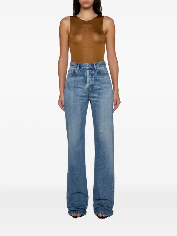 Saint Laurent Knitted Cropped Tank Top | Brown | FARFETCH