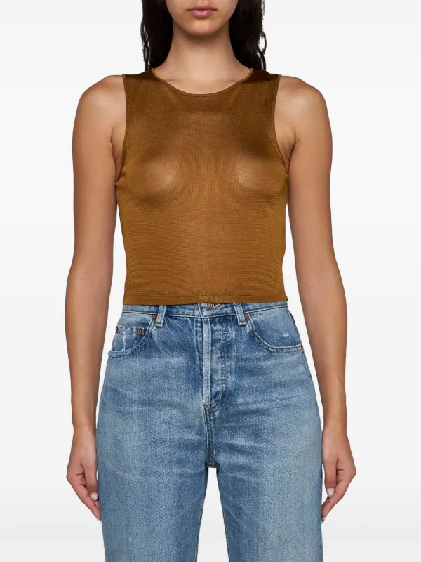 Saint Laurent Knitted Cropped Tank Top | Brown | FARFETCH