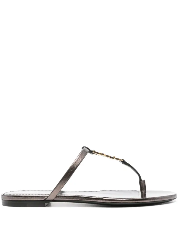 Saint Laurent Cassandra Leather Flip Flops Brown FARFETCH AU