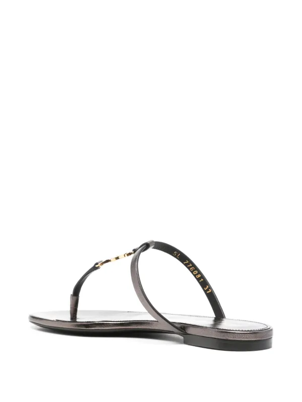 Saint Laurent Cassandra Leather Flip Flops | Brown | FARFETCH