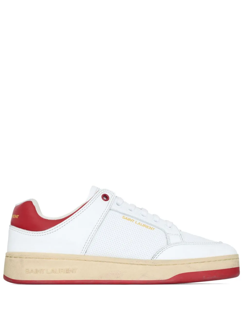 Shop Saint Laurent Sl/61 Leather Sneakers In White