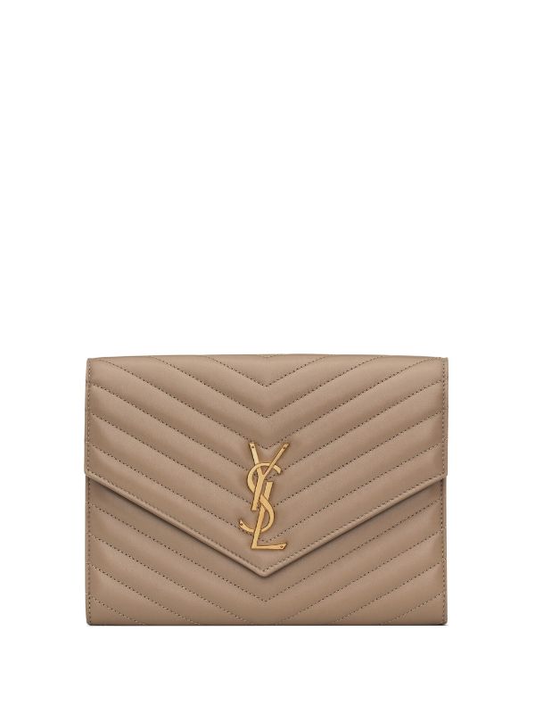 saint laurent logo plaque quilted clutch bag