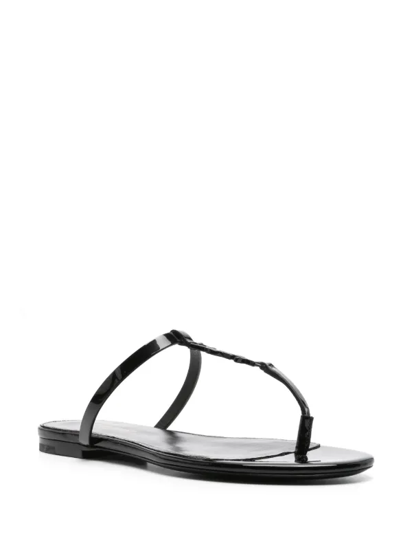 Saint Laurent Cassandra Leather Slides | Black | FARFETCH