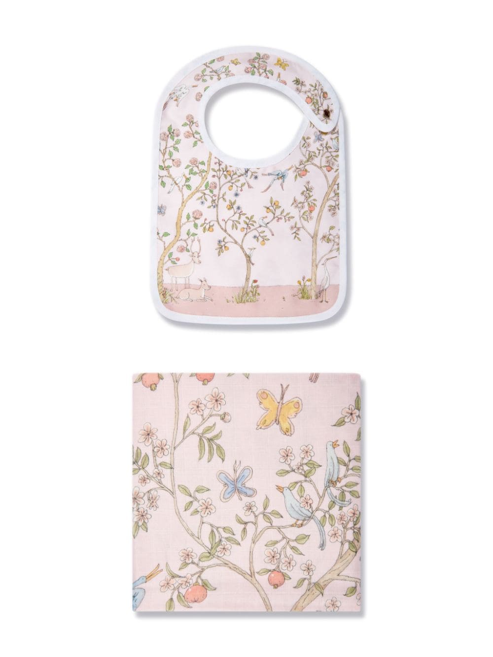 Atelier Choux Carré & Satin In Bloom Bib Set (set Of Two) In Pink