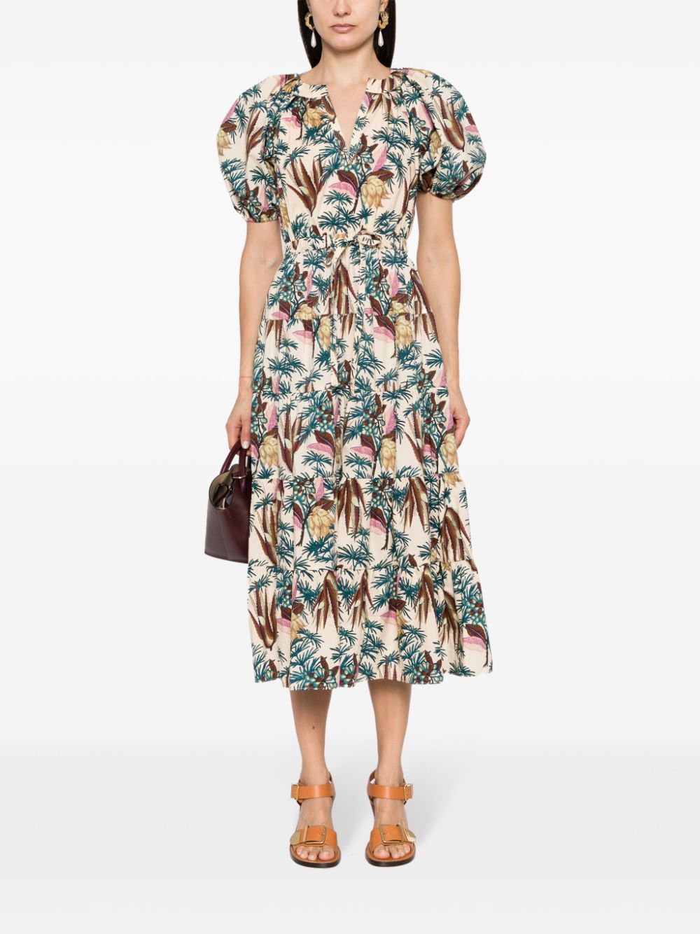 Shop Ulla Johnson Olina Floral-print Midi Dress In Neutrals