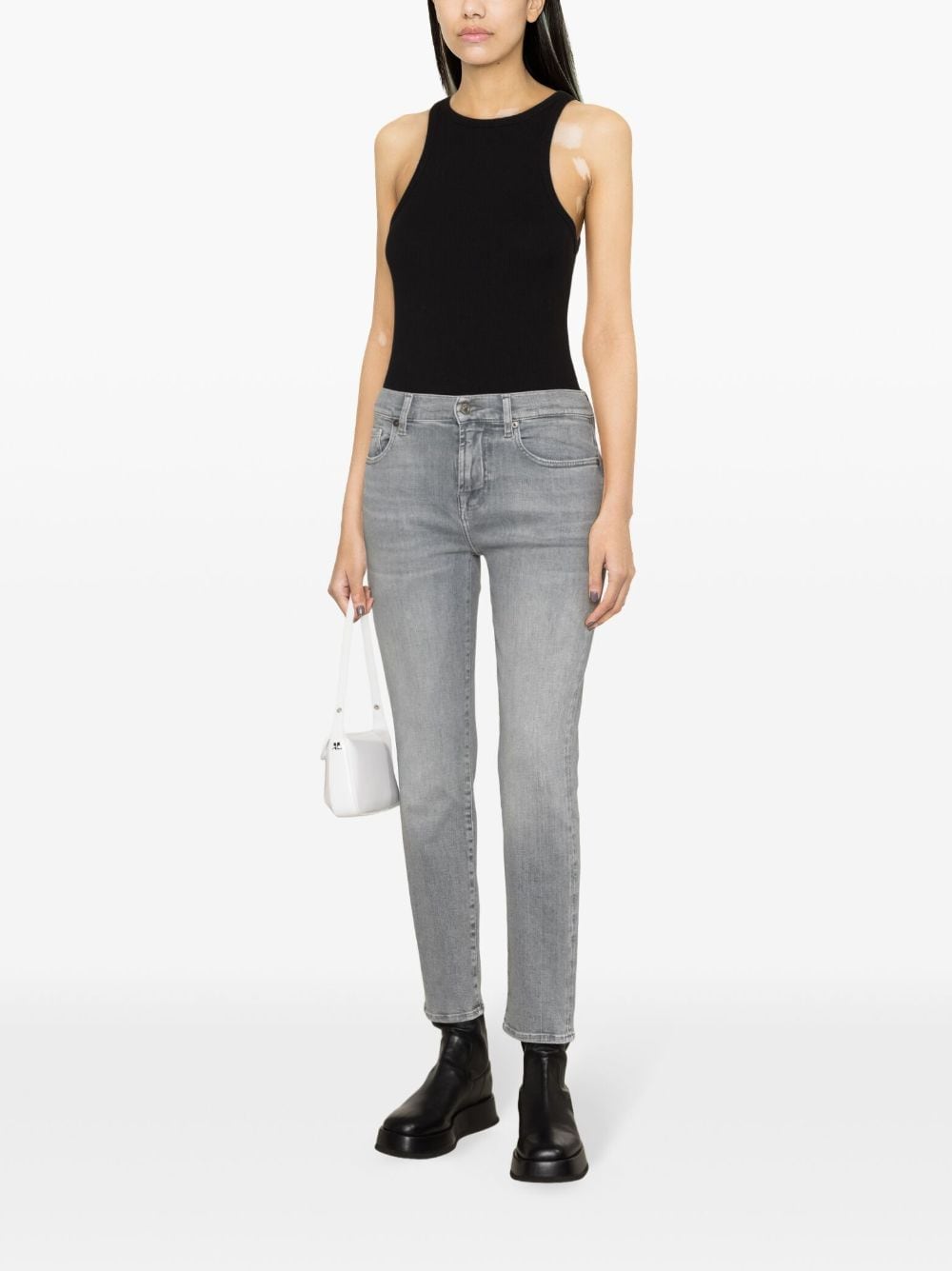 Shop 7 For All Mankind High-waisted Skinny Jeans In Grey