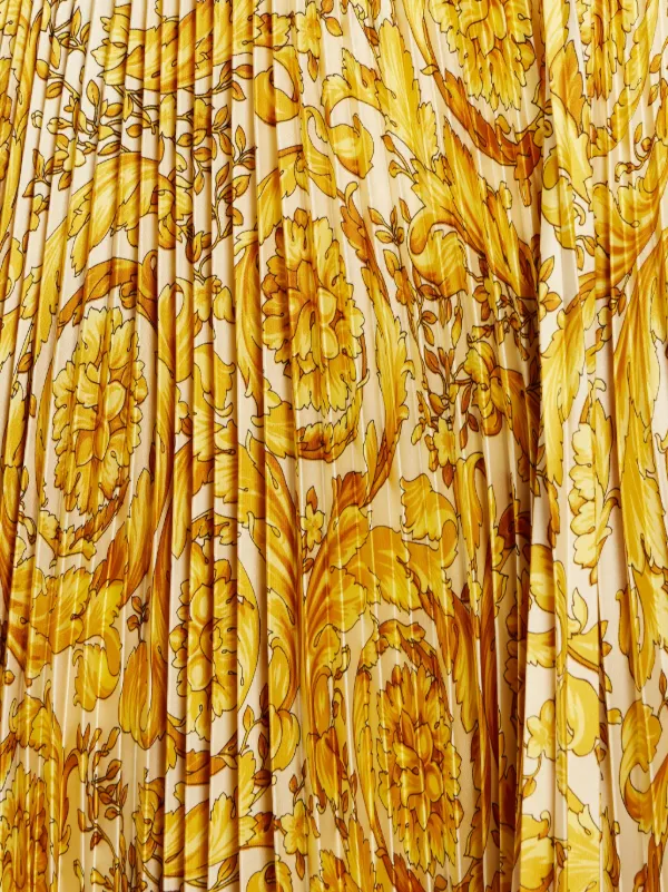 Versace Barocco-print Pleated Satin Skirt | Yellow | FARFETCH