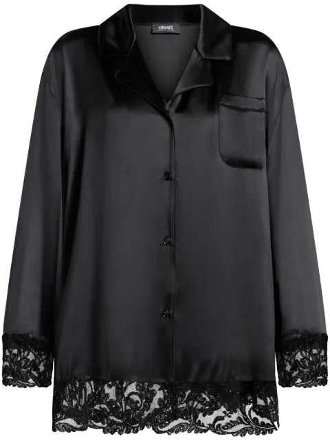 Versace Barocco lace-trim silk shirt