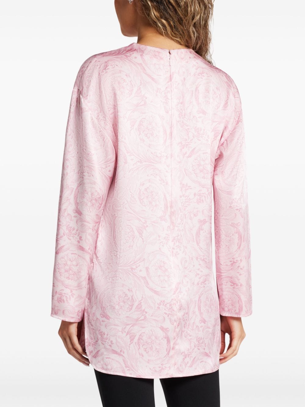 Shop Versace Barocco-print Silk Blouse In Pink