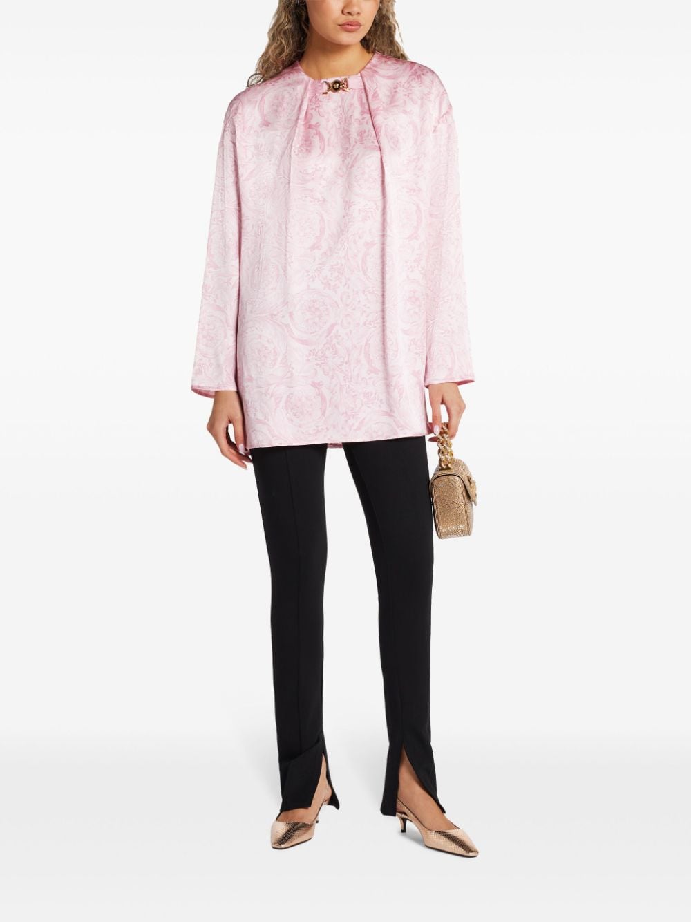 Shop Versace Barocco-print Silk Blouse In Pink