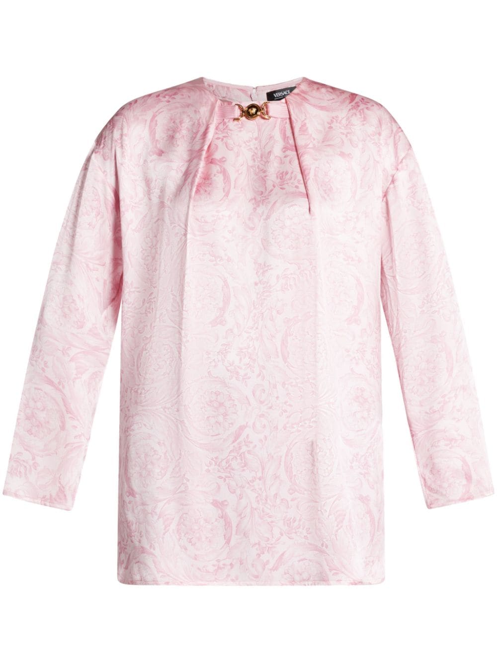 Versace Barocco-print Silk Blouse In Pink