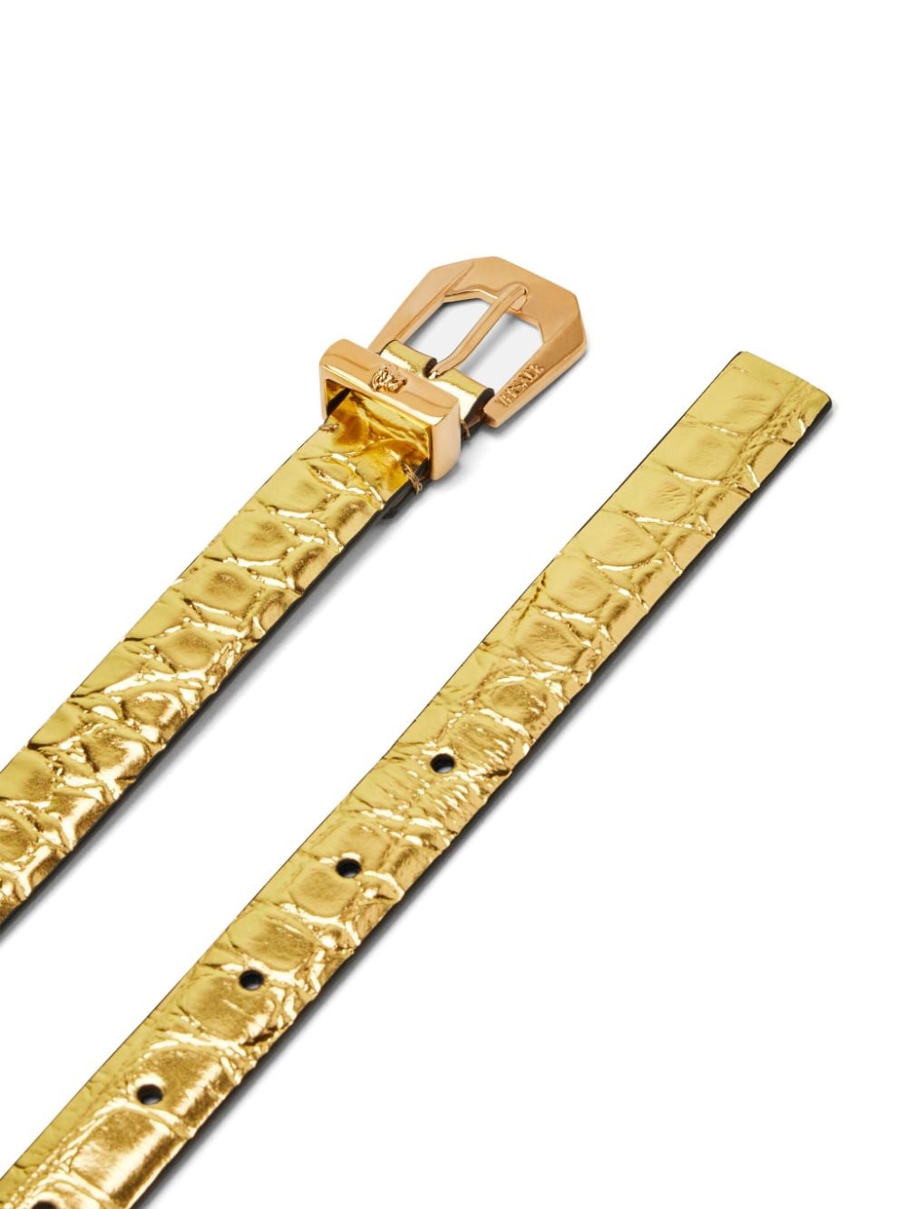Shop Versace Medusa Heritage Crocodile-effect Belt In Gold
