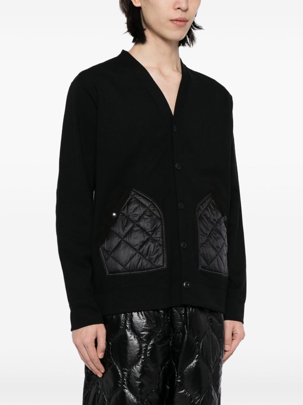 Shop Junya Watanabe Quilted-panel V-neck Jacket In Black