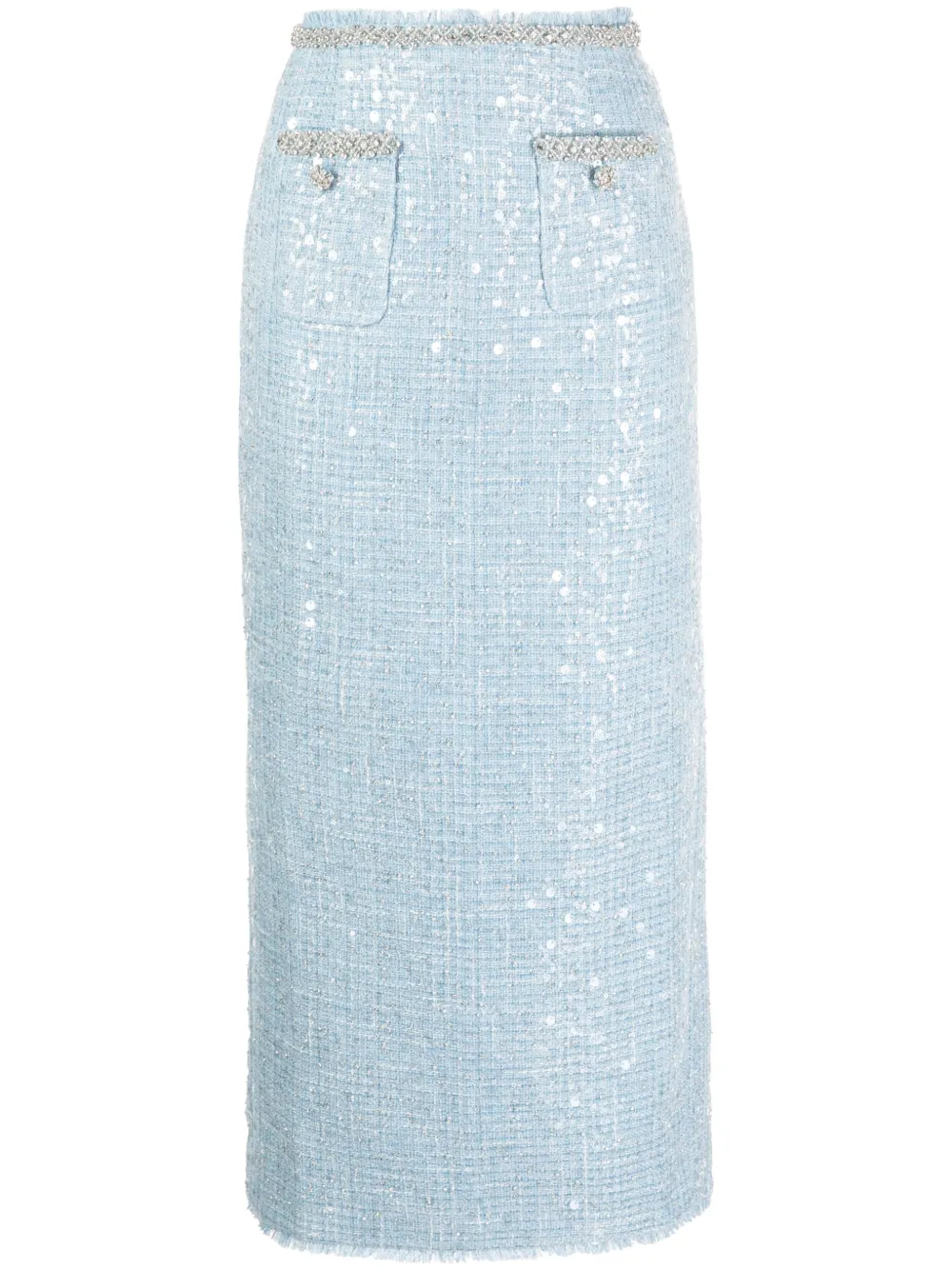 Self-Portrait sequin-embellished bouclé midi skirt Blauw