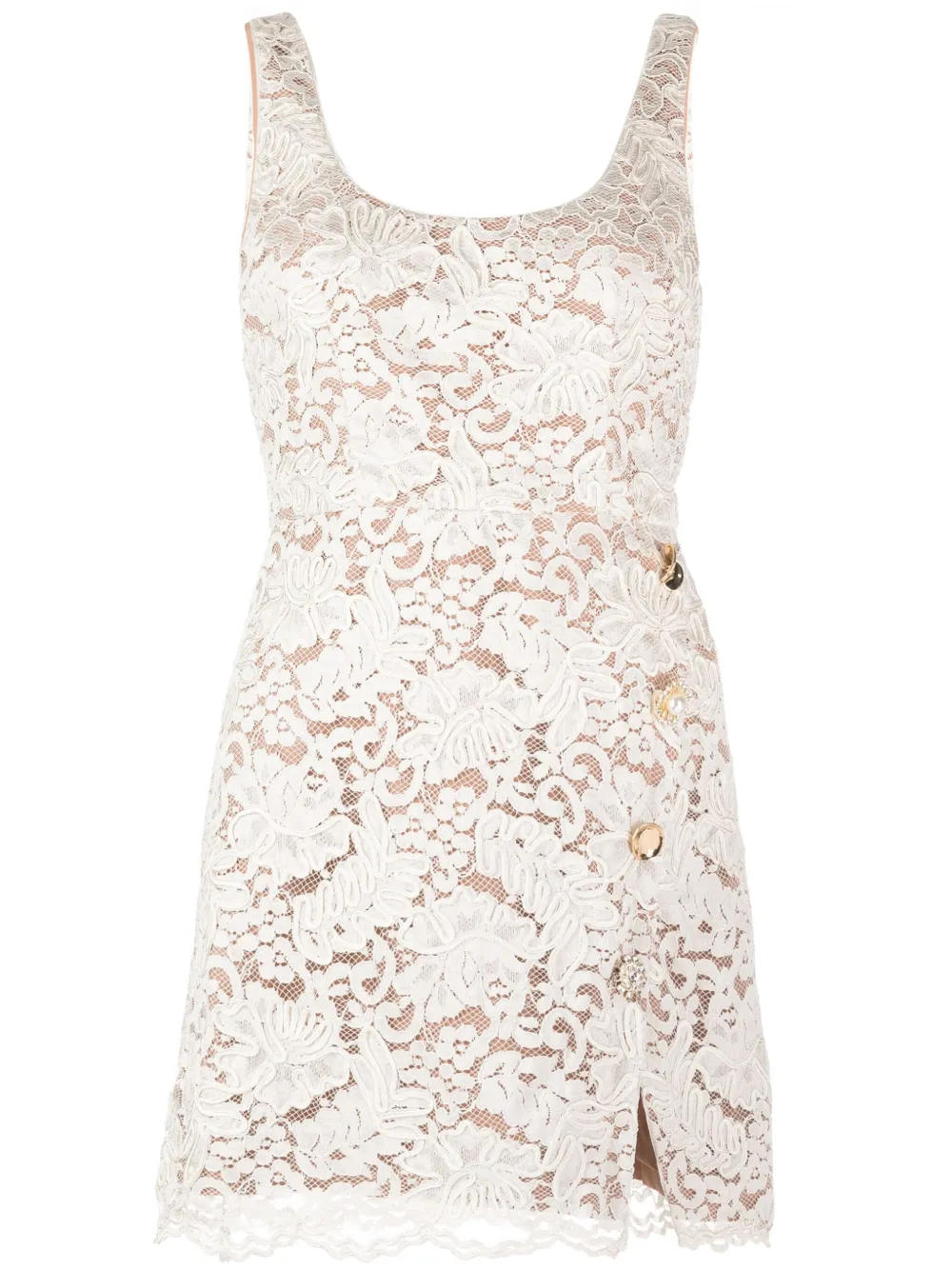 Self-Portrait corded-lace button-detail minidress Beige