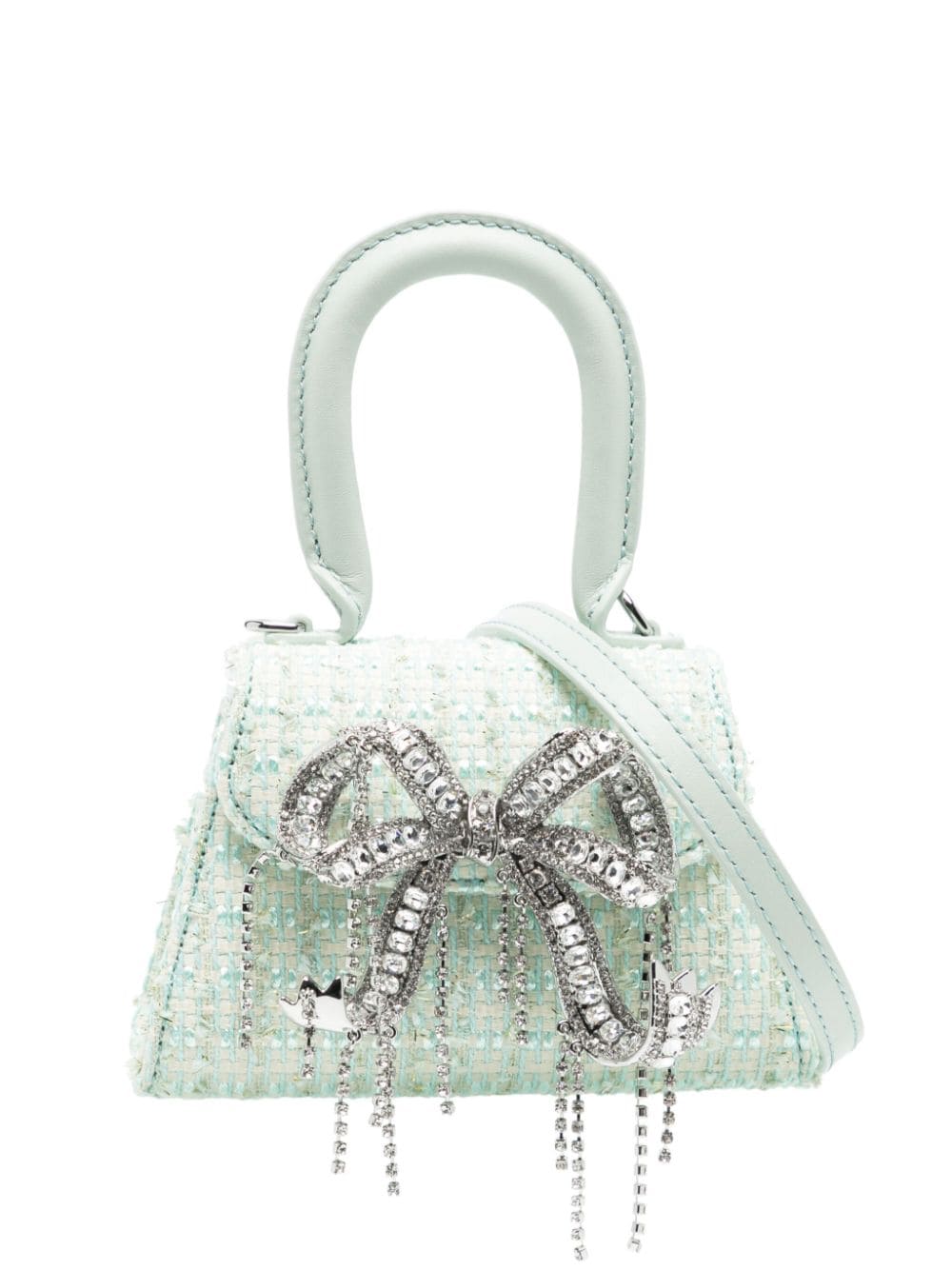 Self-portrait Micro Bow Bouclé Mini Bag In Green