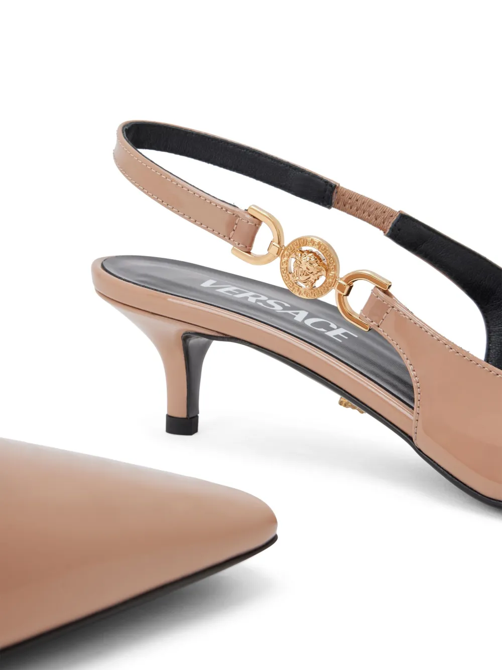 Shop Versace Logo-plaque Leather Pumps In Neutrals