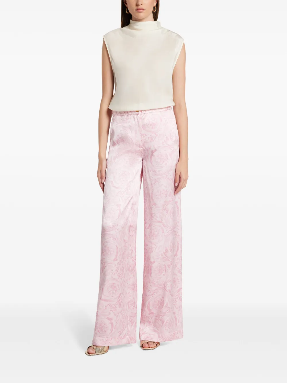 Versace Barocco wide-leg satin trousers - Roze