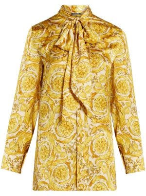Versace Women's Baroque-Print Twill Blouse - Gold  Ladies top design,  Womens designer fashion, Women