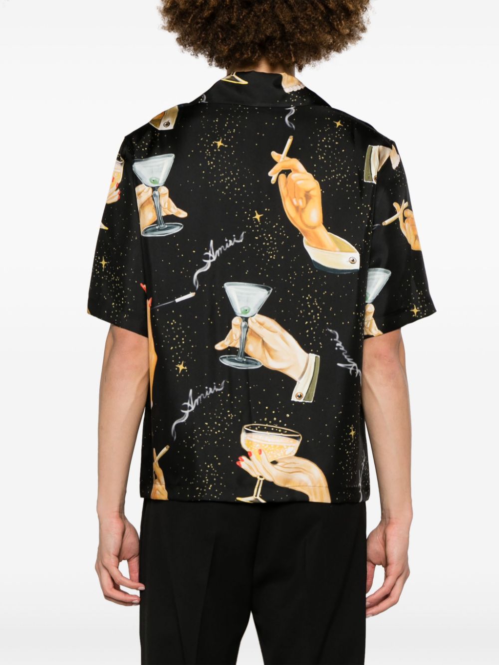 Shop Amiri Champagne-print Silk Shirt In Black