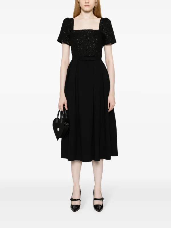 knee length dresses for ladies Boucle Chanel Style Midi Dress Bow Silks Straps Feminine Fitted Recycled main image 1