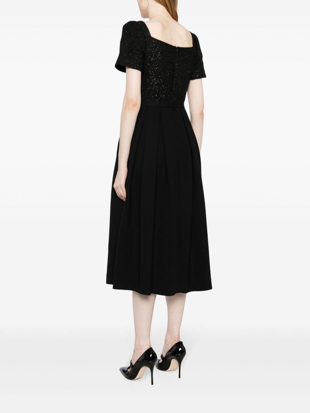 Self-Portrait Midi-jurk met bouclé vlak Zwart
