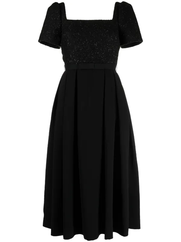 Self-Portrait boucl-panel Midi Dress | Black | FARFETCH GE
