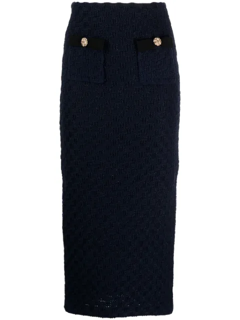 Self-Portrait waffle-knit midi skirt