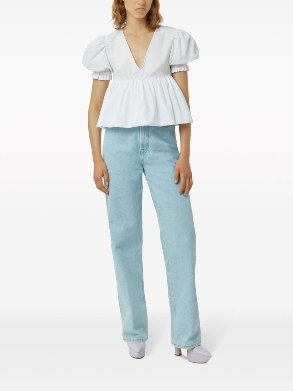 Shop Nina Ricci Puff-sleeves Cotton Blouse In White