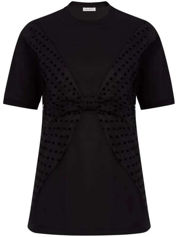 Nina Ricci Bow-detail Cotton T-shirt in Black