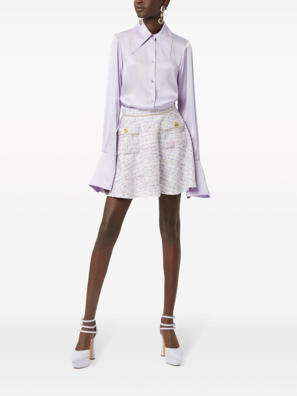 Shop Nina Ricci Tweed Skater Miniskirt In Purple