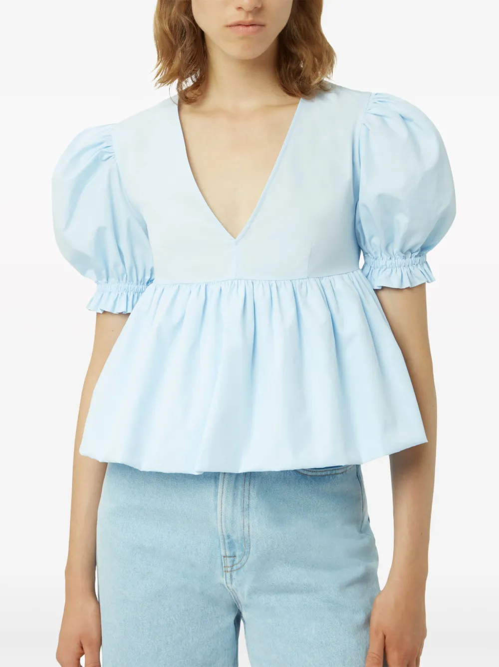 Shop Nina Ricci Puff-sleeve Cotton Blouse In Blue