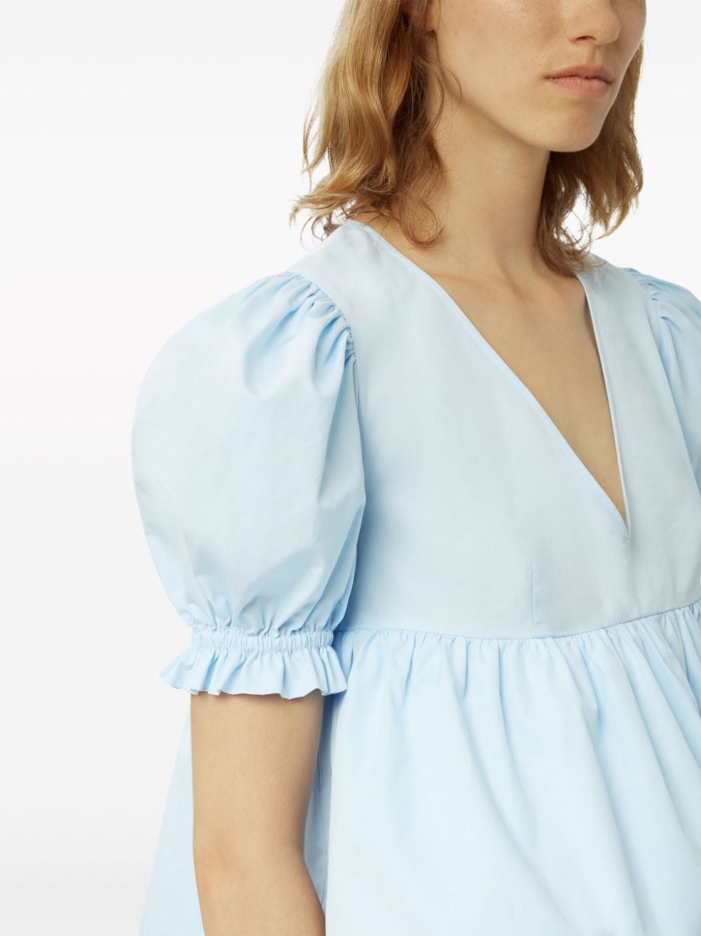Shop Nina Ricci Puff-sleeve Cotton Blouse In Blue