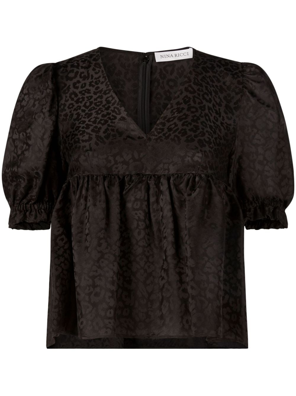 Nina Ricci leopard-jacquard babydoll blouse Zwart