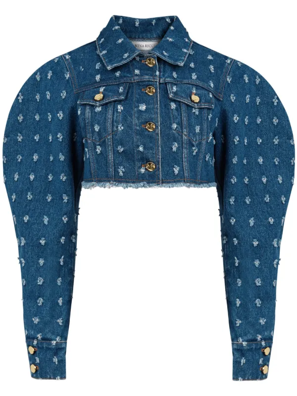 Nina Ricci Distressed-effect Cropped Denim Jacket in Blue