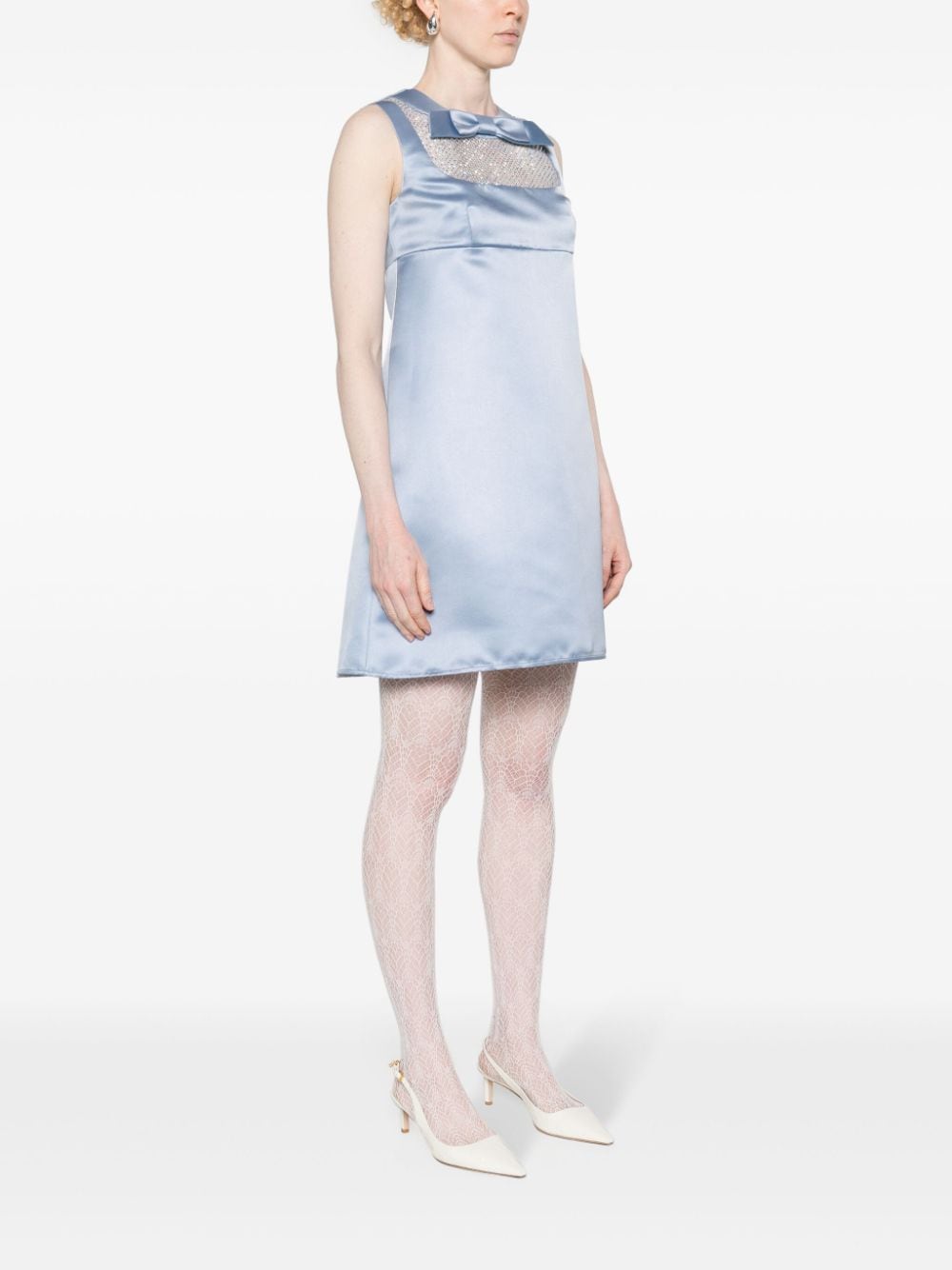 Shop Nina Ricci Rhinestones-panel Trapeze Dress In Blue