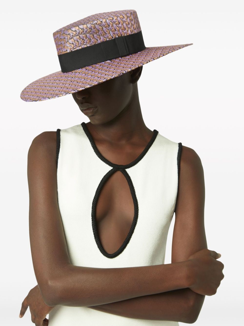 Shop Nina Ricci Woven-raffia Boater Hat In Pink