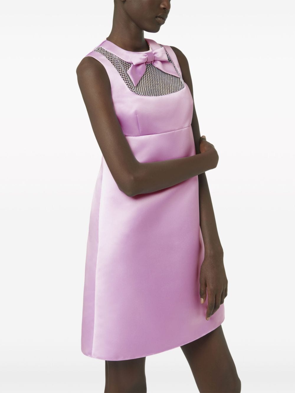 Shop Nina Ricci Bow-detail Satin-finish Minidress In Pink