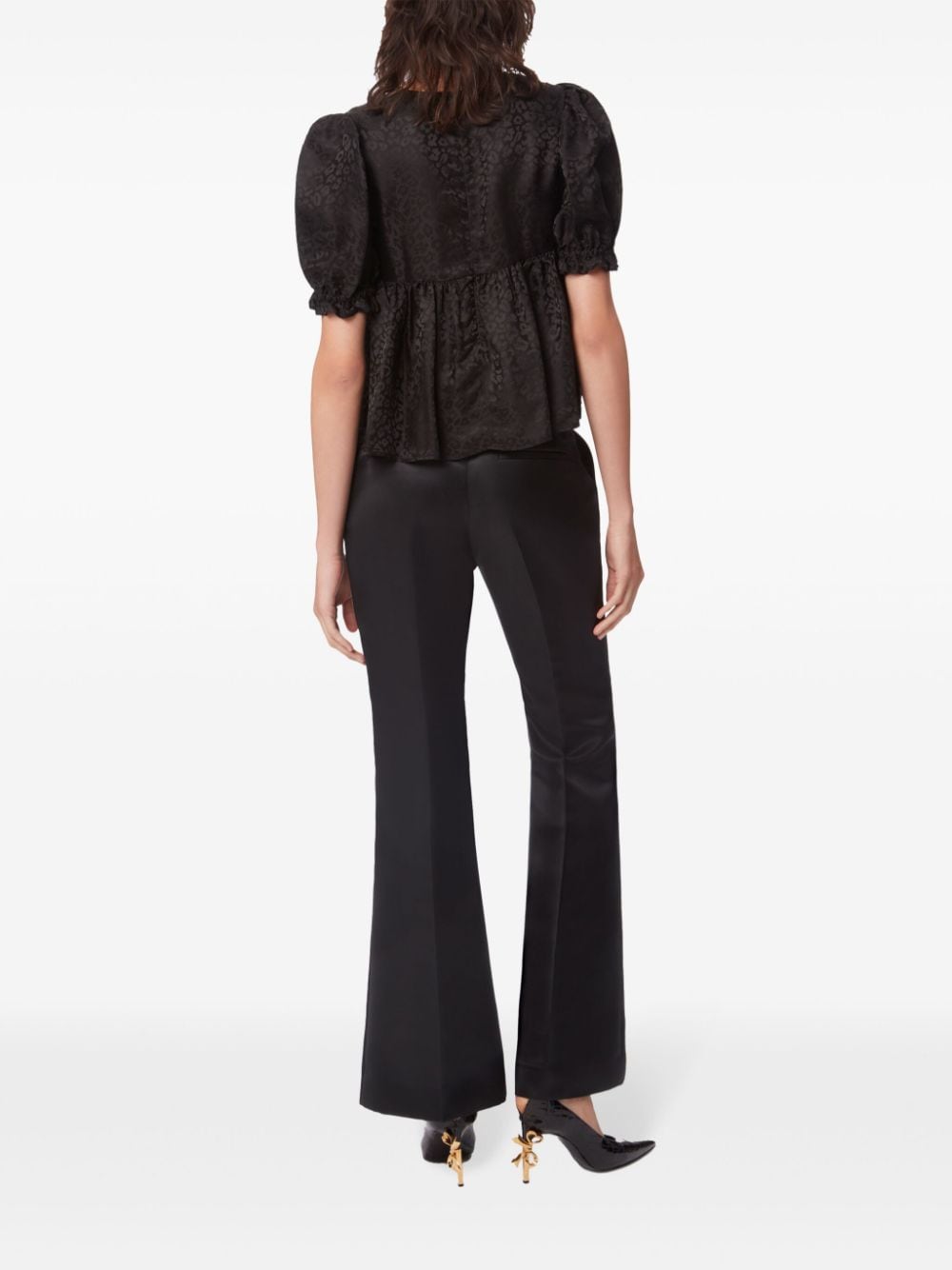 Shop Nina Ricci Tailored Flared Satin Trousers In 黑色