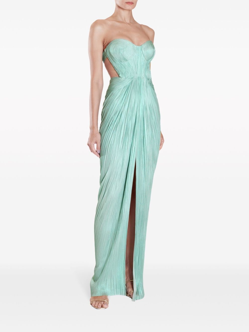 Shop Maria Lucia Hohan Caly Plissé Strapless Gown In Green