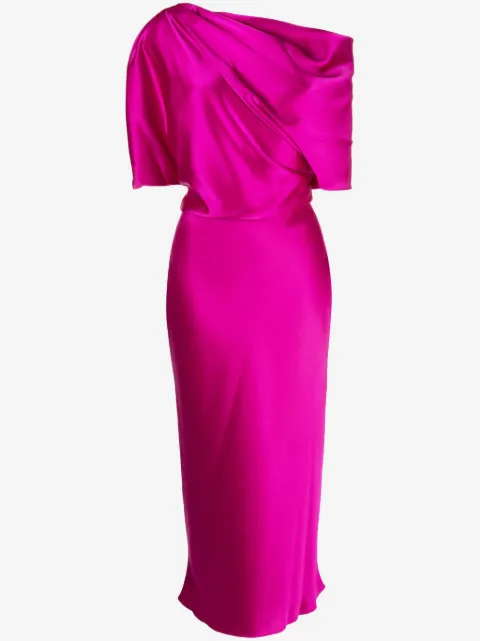 Amsale off-shoulder draped midi dress