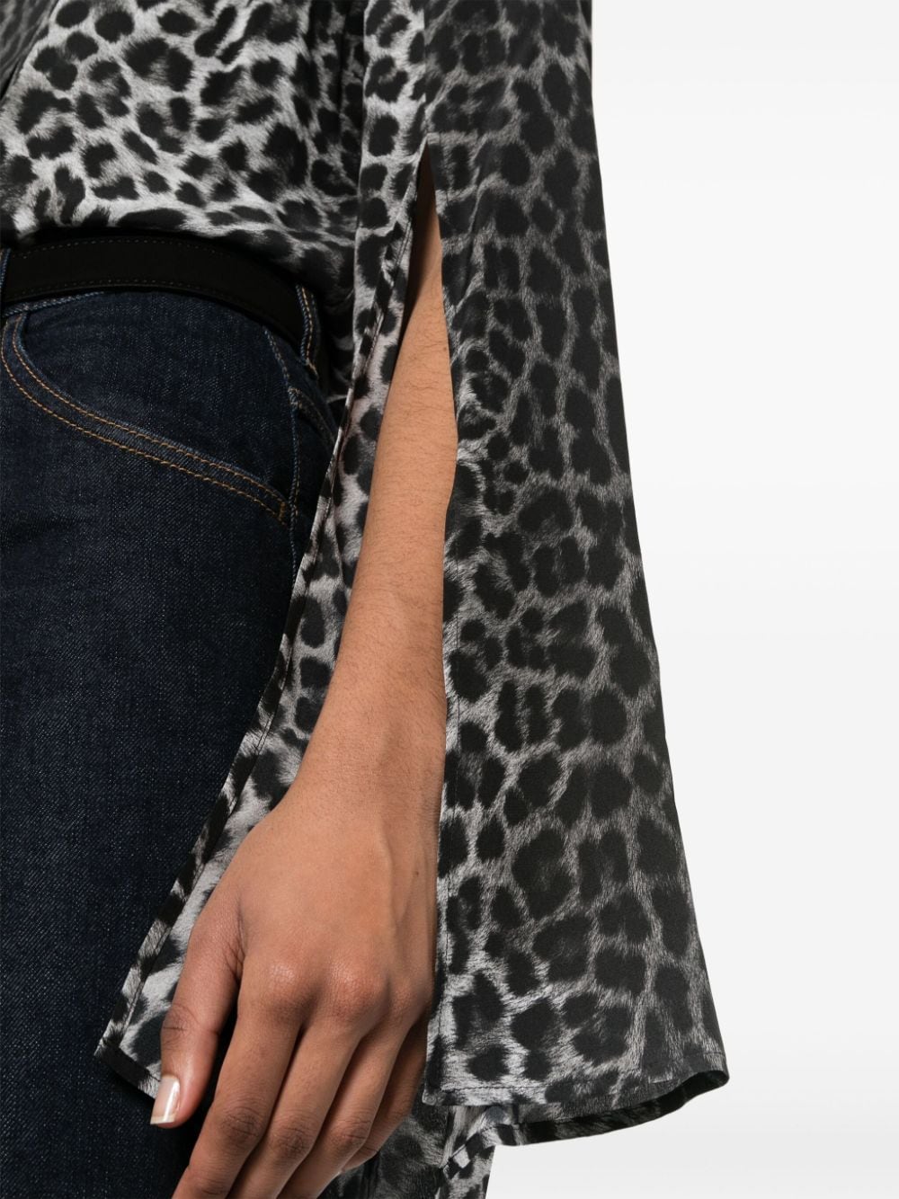 Shop Michael Kors Leopard-print Silk Shirt In Grey