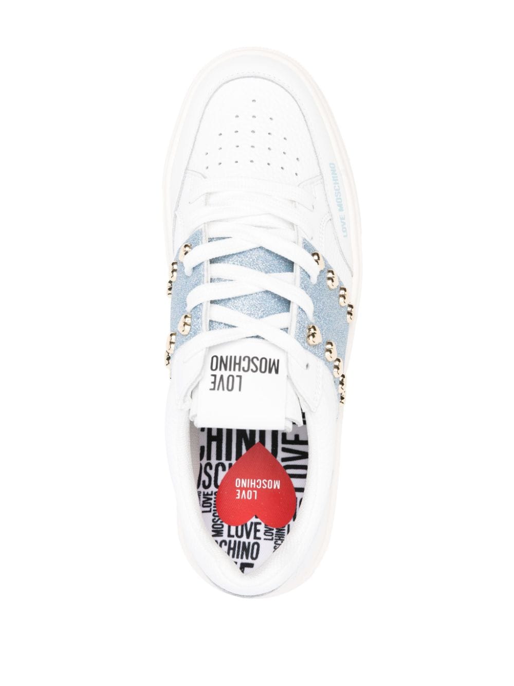 Shop Love Moschino Leather Lace-up Sneakers In White
